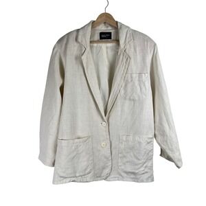 James River Traders Vintage Women 14  Ivory 100% Linen Blazer Jacket Made in USA